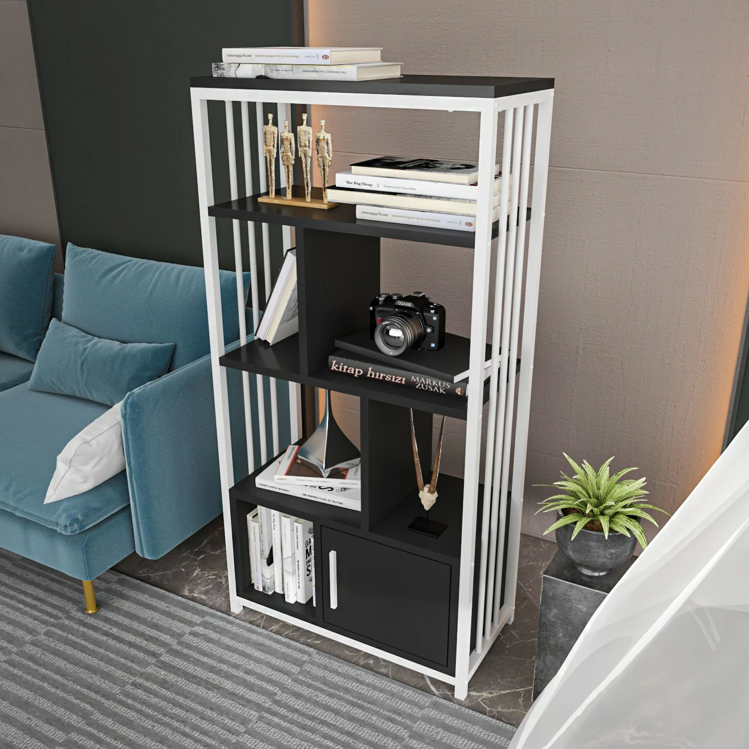 Raft librash Hanah Home, Valero, bardhë-antracit