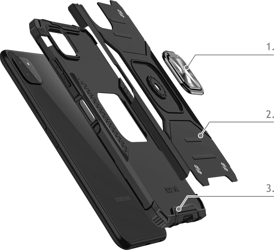 Mbështjellës Wozinsky Ring Armor me këmbë mbështetëse, për Samsung Galaxy A22 4G, argjendtë