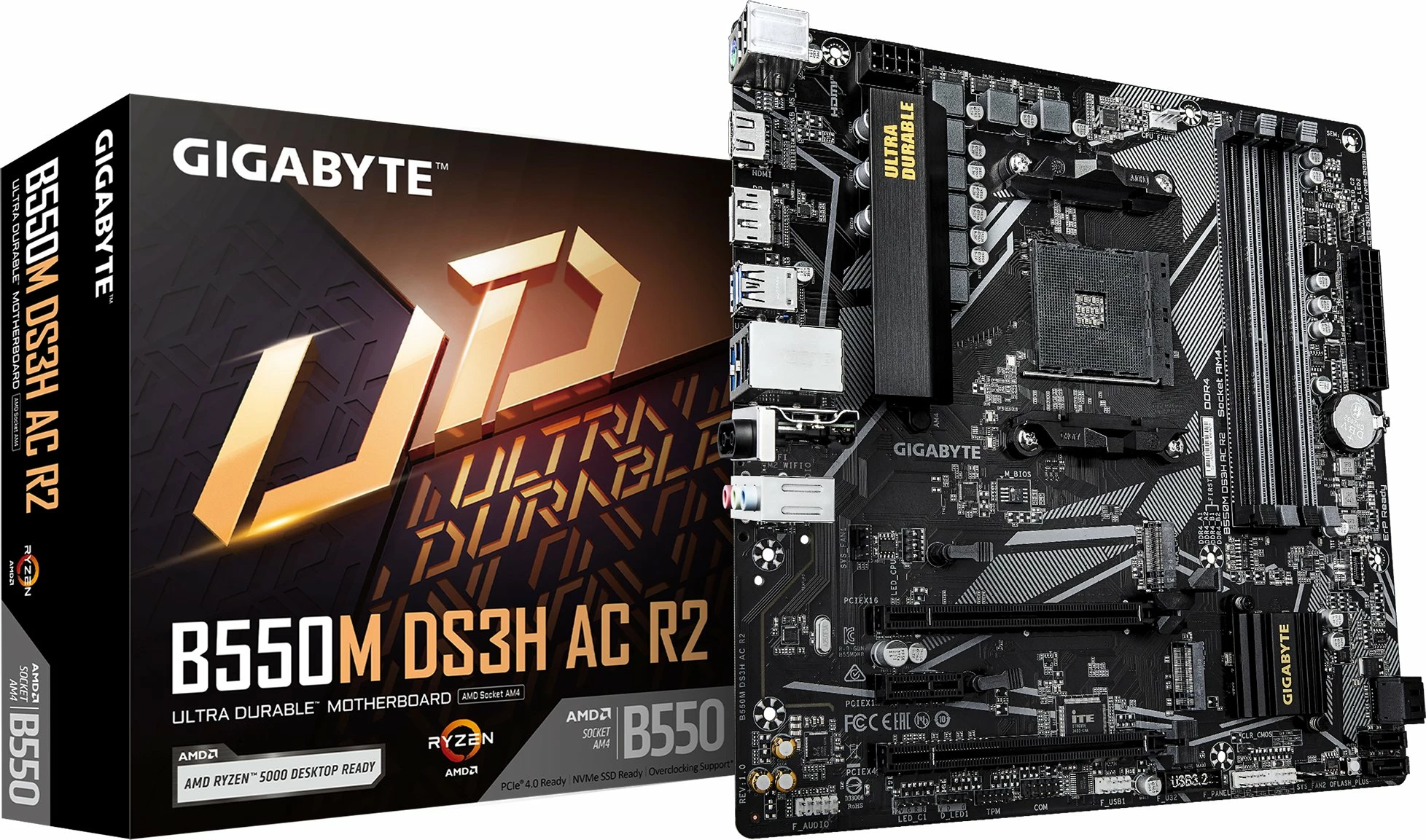 Pllakë amë Gigabyte B550M DS3H AC R2, AM4, Micro-ATX, Wi‑Fi 5/Bluetooth