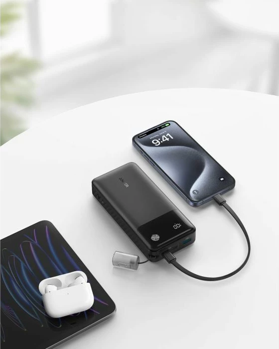 Powerbank Anker A1384G11 20000mAh 30W PD, kabllo USB-C, e zezë