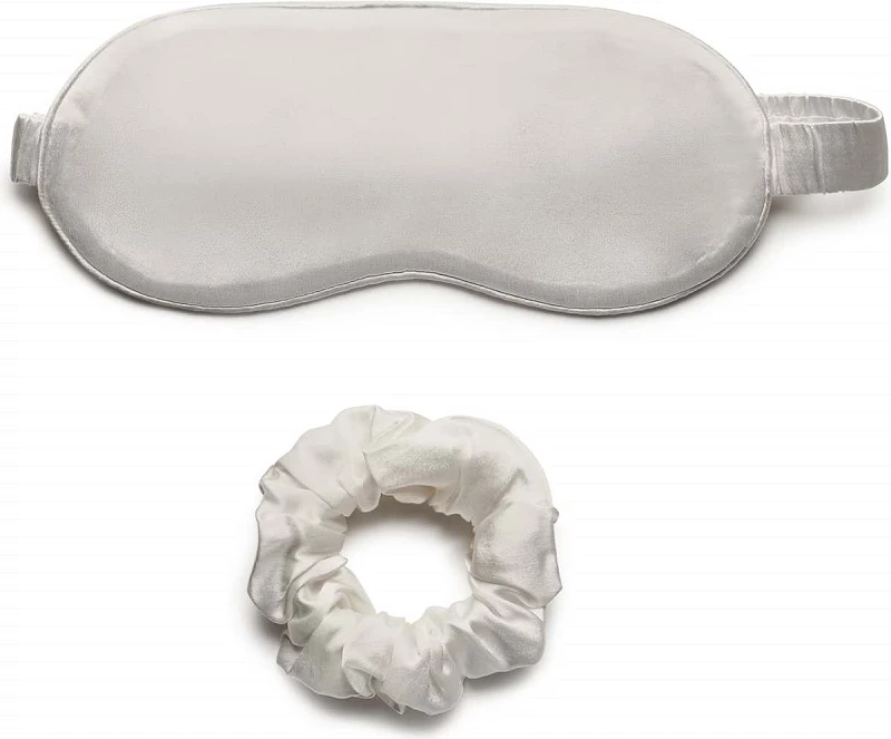 Set maskë gjumi dhe shirit flokësh për femra Lovli Silk Silver, 2 copë