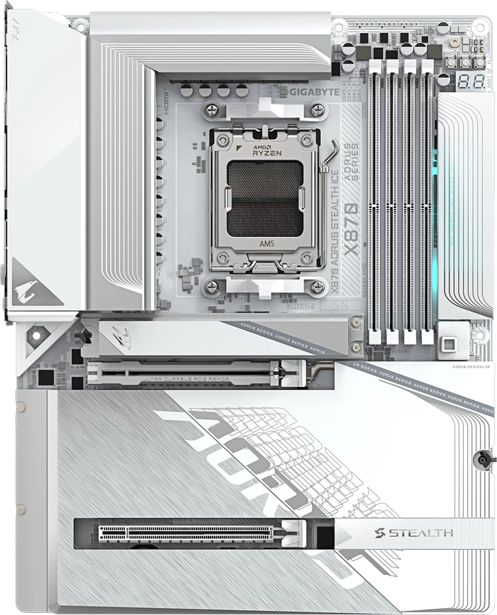 Pllakë amë GIGABYTE X870 AORUS STEALTH ICE, AM5, 4x DDR5, WiFi 7, ATX, e bardhë