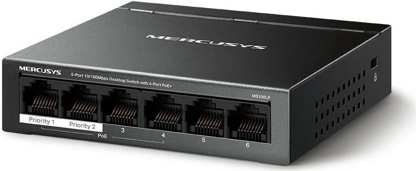 Switch Mercusys MS106LP, 6-Port, 4-Port PoE+, bardhë-zi