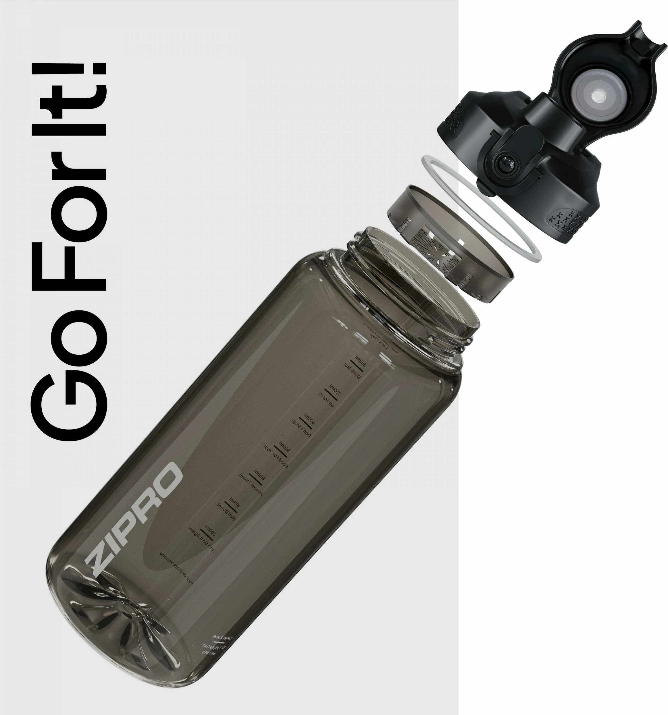 Shishe uji Zipro Water Bottle Tritan 800 ml, me sitë/strainer, BPA free, e zezë