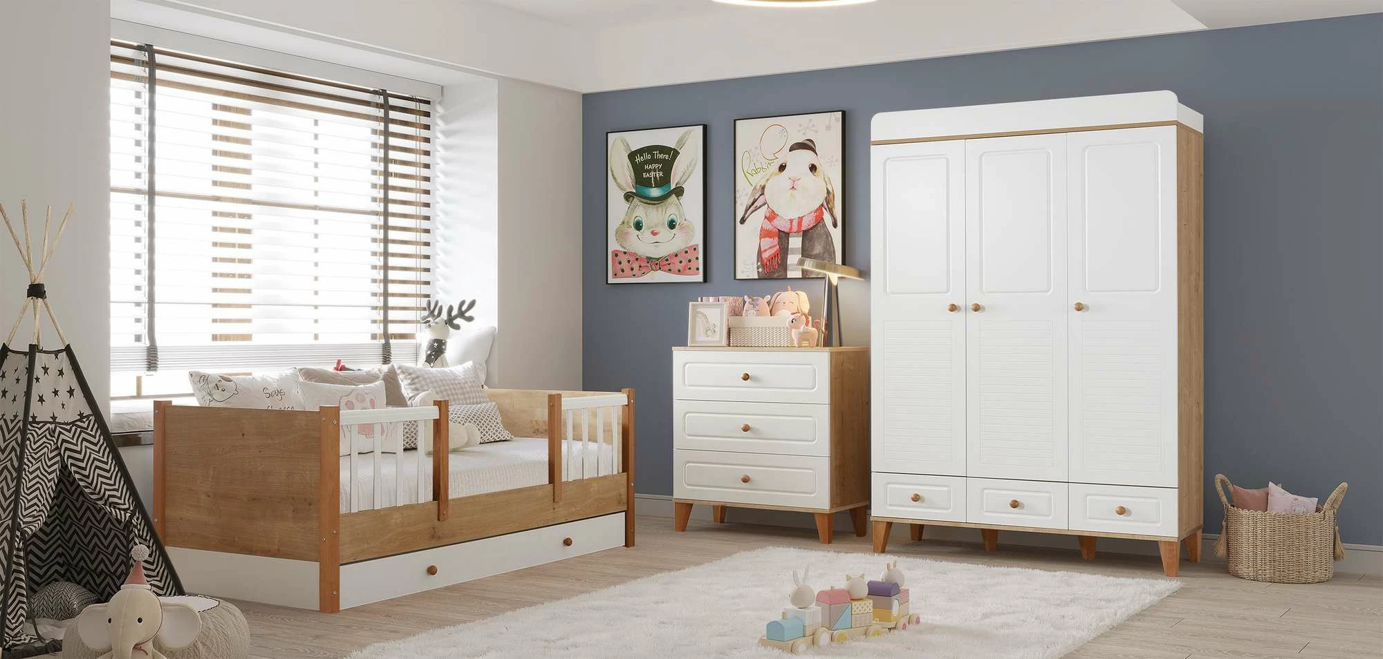 Krevat shtëpie për fëmijë, ngjyrë lisi safir, Skye Decor, Tiffany