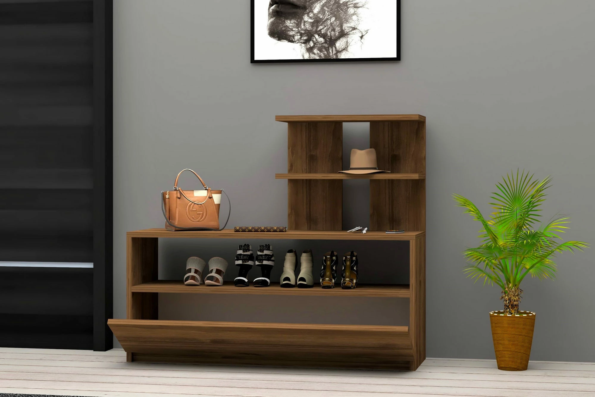 Dollap këpucësh Hanah Home, Airy, ngjyrë arre