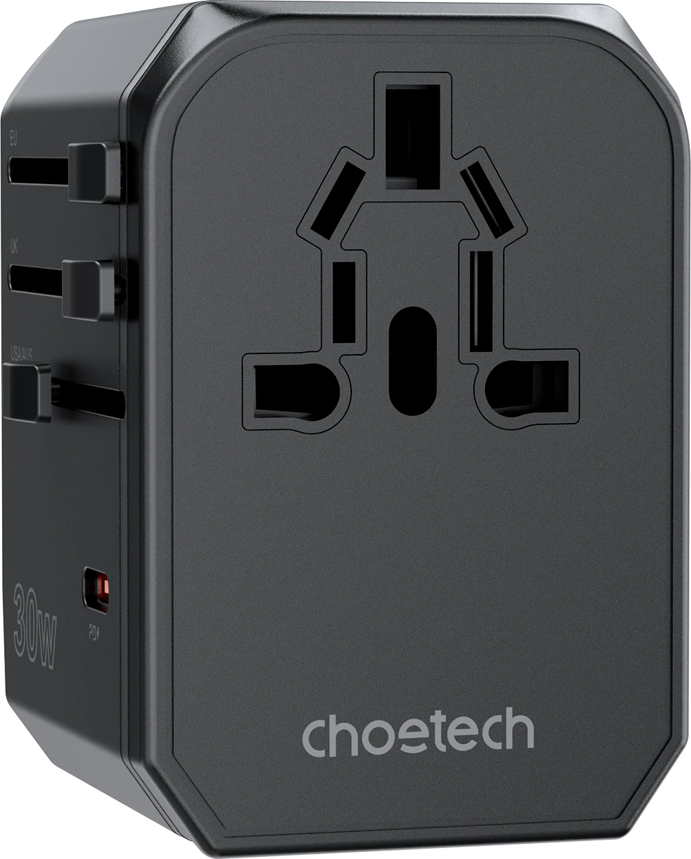 Karikues udhëtimi Choetech PD6041, 30W, 3 porta USB-C/USB-A, 4 priza ndërkombëtare, Zi