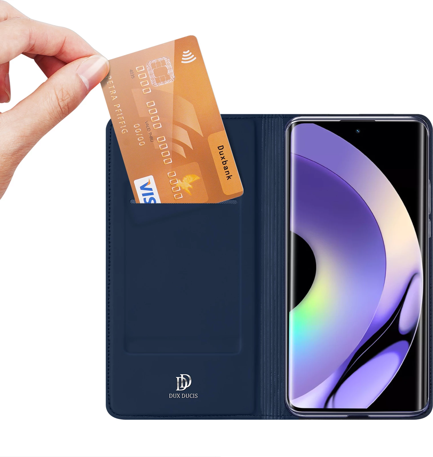 Mbështjellës Dux Ducis Skin Pro për Realme 10 Pro, me kapak, xhep kartelash dhe funksion standi, Blu