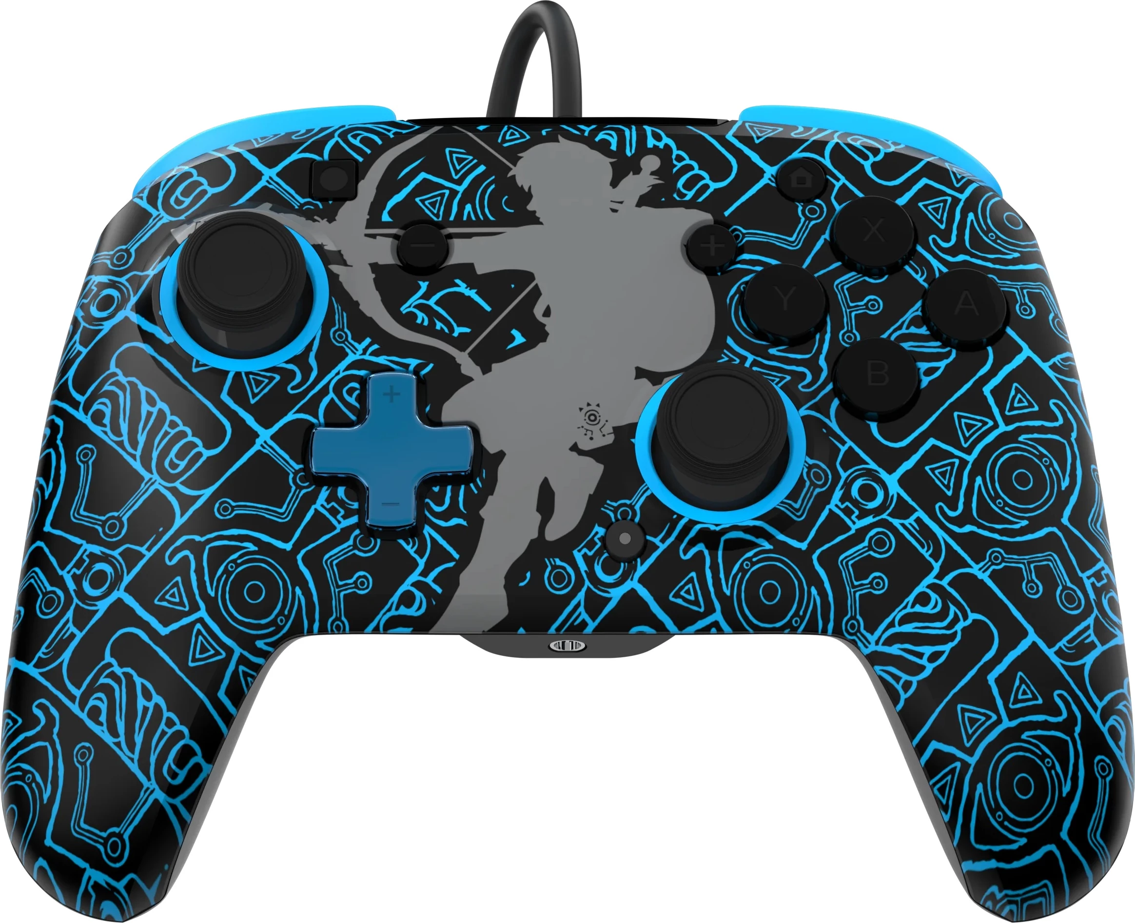 Kontroller me kabllo PDP REMATCH Glow in the Dark Link për Nintendo Switch, me audio 3.5mm dhe butona të rimapueshëm, zi/kaltër