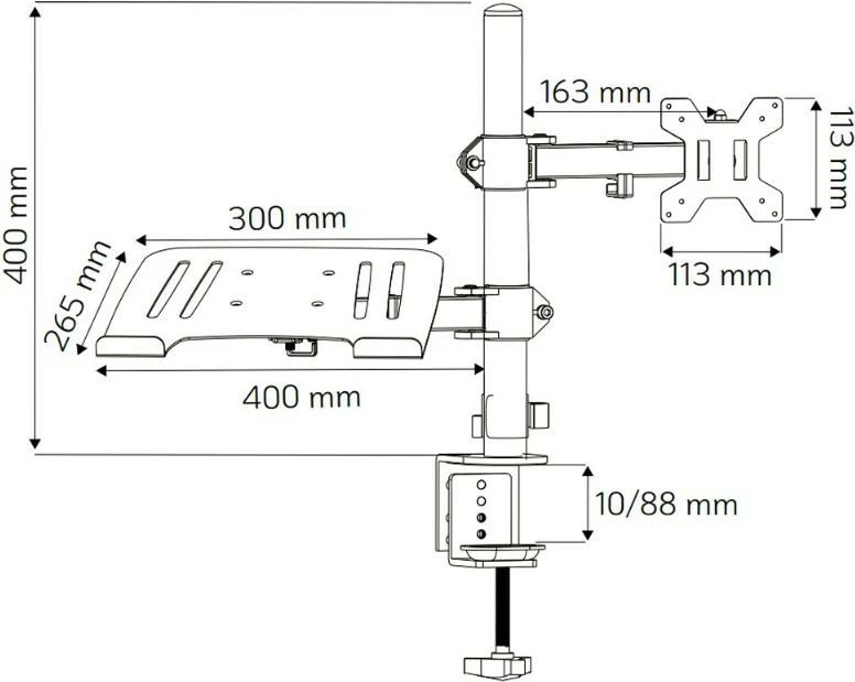 Mbajtëse tavoline Techly 2-në-1 për monitor 13-32" dhe laptop 12-17", rrotulluese, e zezë
