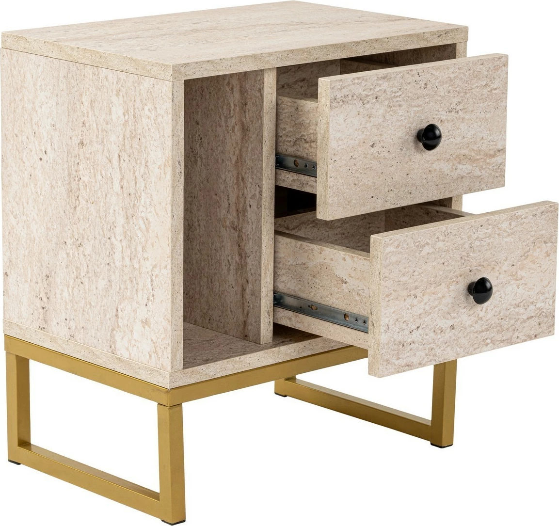 Komodinë Nordure, ngjyrë travertin, ar