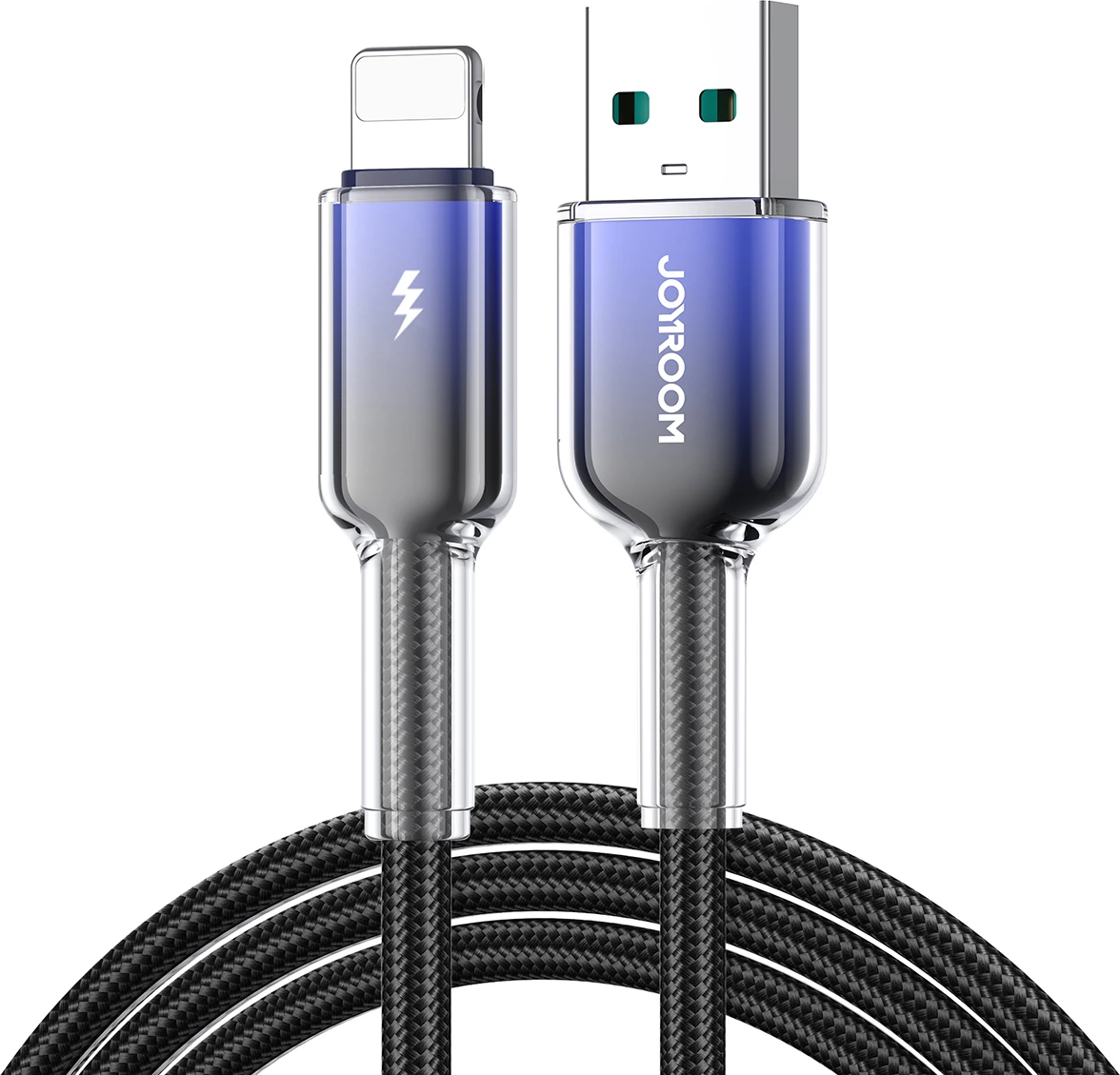 Kabllo Joyroom S-A42 Crystal-Clear Series, USB-A në Lightning, 1.2m, 3A, e zezë