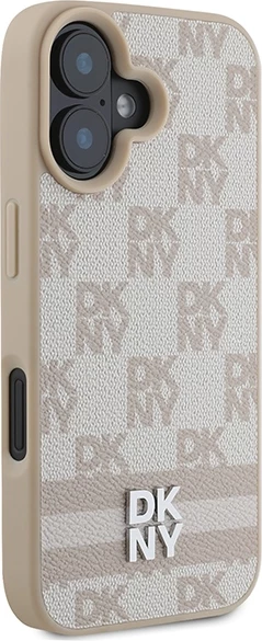 Mbështjellës DKNY për iPhone 16, Checkered Pattern & Printed Stripes, Rozë