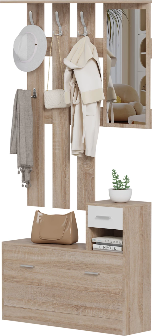 Set për hyrje me pasqyrë GORN FH2473.04 melaminë në ngjyrë Sonama-Bardhë 90x24x190Hcm