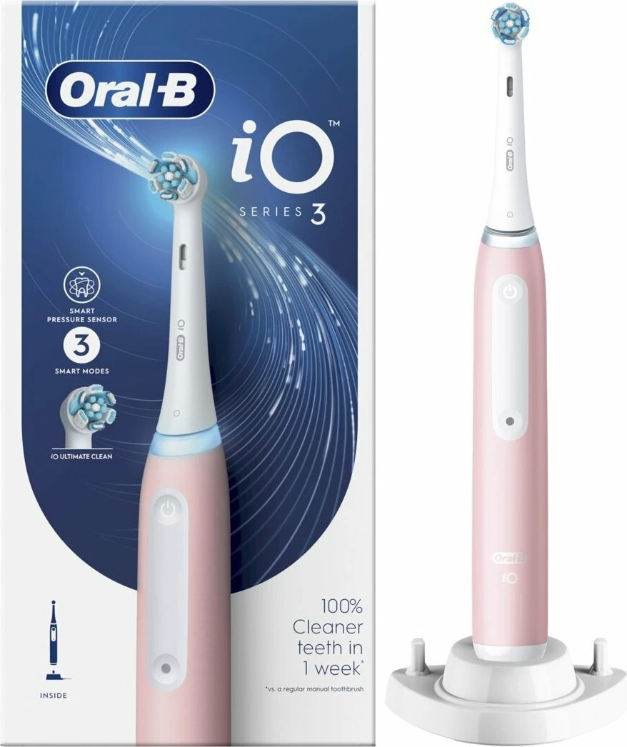 Furçë elektrike dhëmbësh Oral-B iO Series 3, 3 moda, sensor presioni, 1 kokë + karikues, rozë