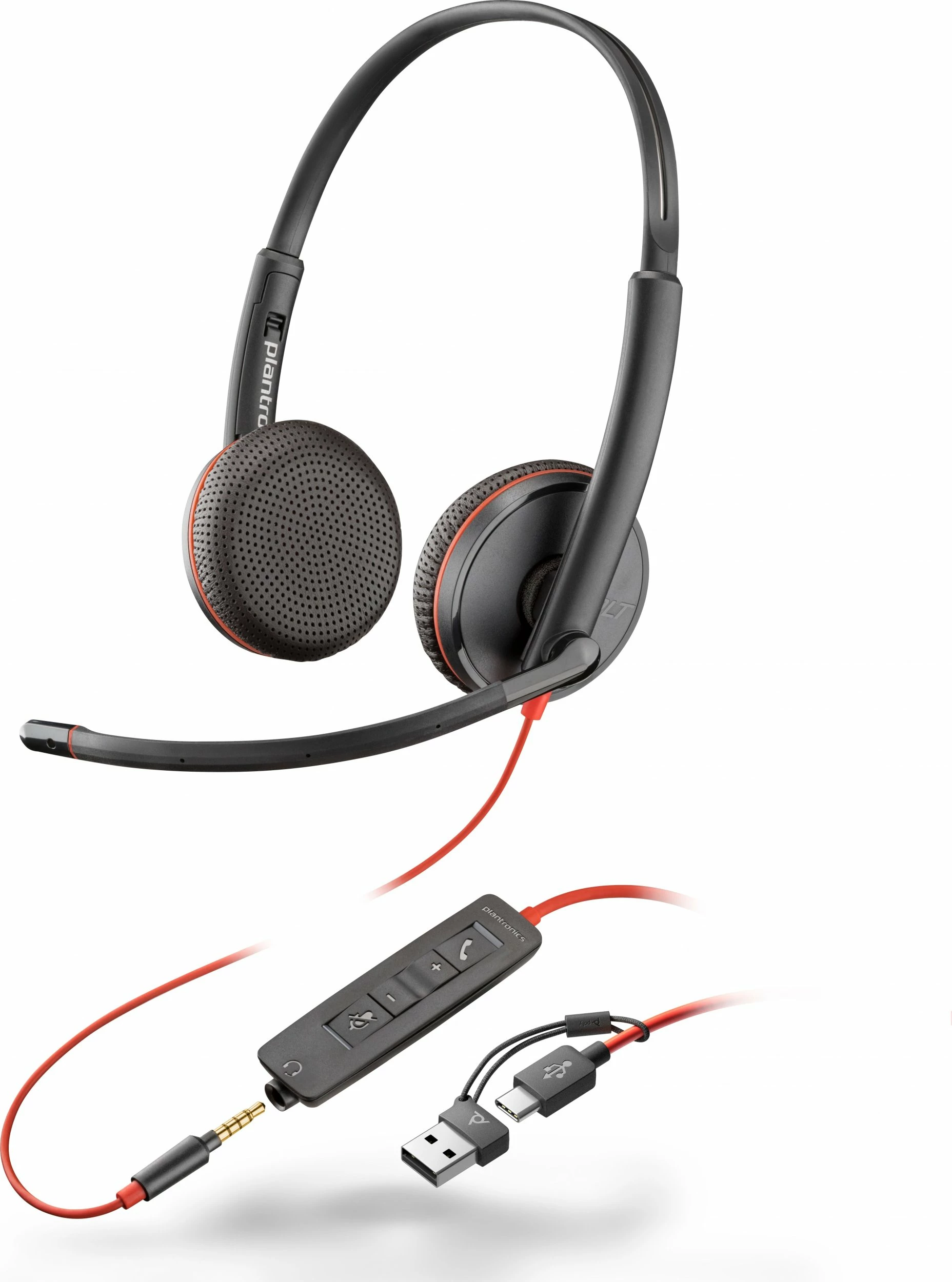 Kufje Poly Blackwire 3225 (8X229AA) me mikrofon, me kabllo, USB/USB-C/3.5mm, të dyanshme, të zeza