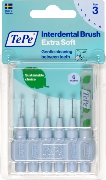 Furça interdentale TePe Extra Soft 0.6mm, 6 copë, blu e çelët