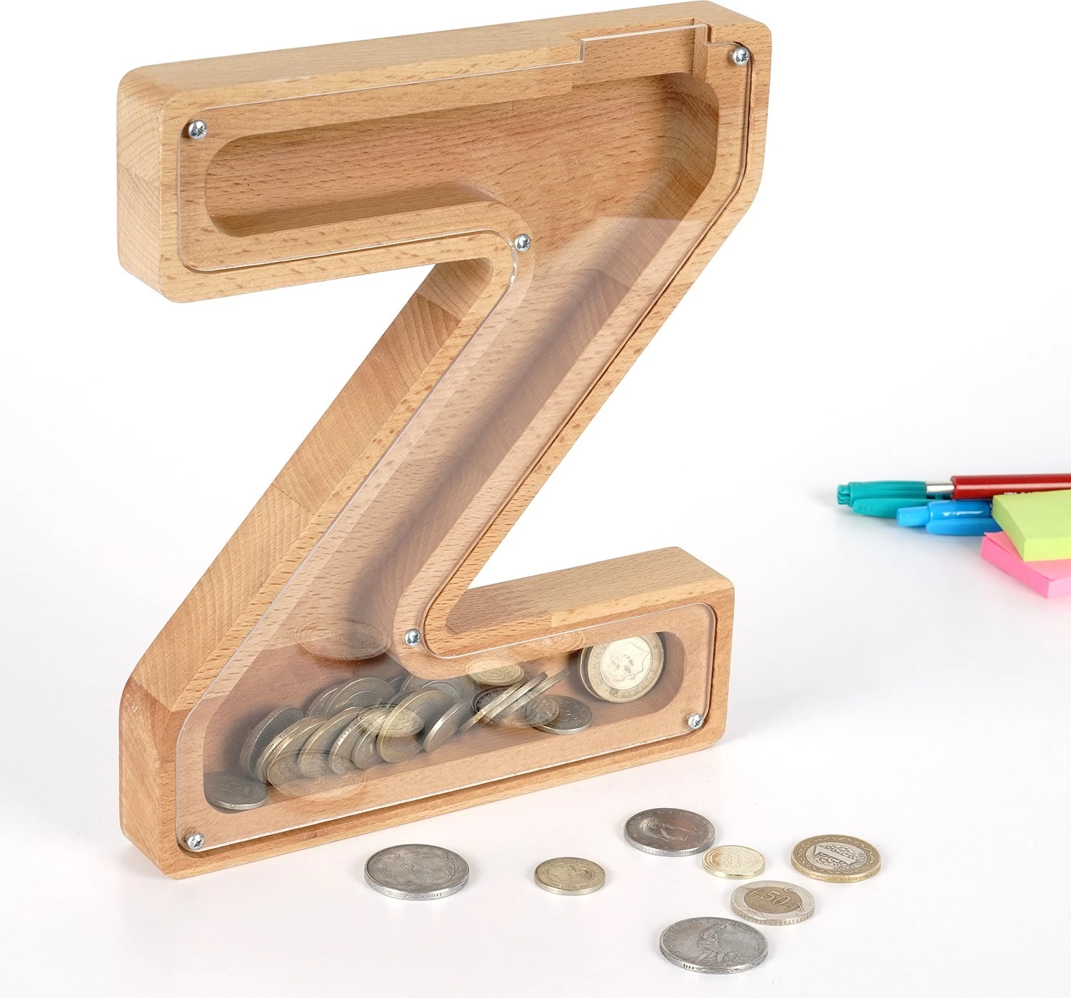 Bankë dekorative për monedha, kornizë druri, ngjyrë kafe dhe e bardhë, HAKUMZ, 19x22x3cm