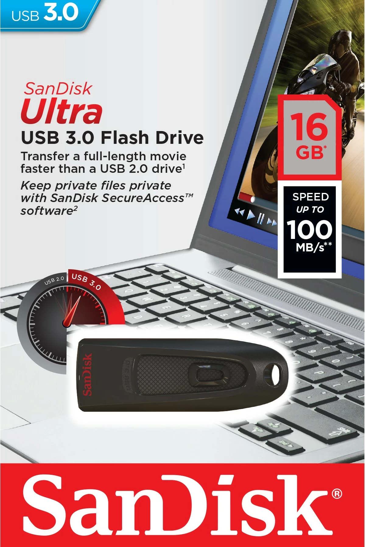 USB SanDisk Ultra 16 GB, USB Type-A, 3.2 Gen 1, 100 MB/s, Slide, E zezë