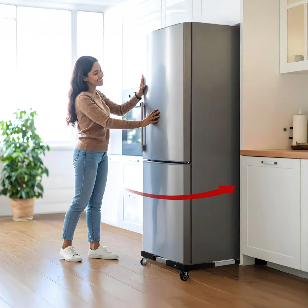 Mbajtës universal me rrota Maclean MC-119 për lavatriçe, frigoriferë, pjatalarëse, 700-900mm, deri 200kg, i zi