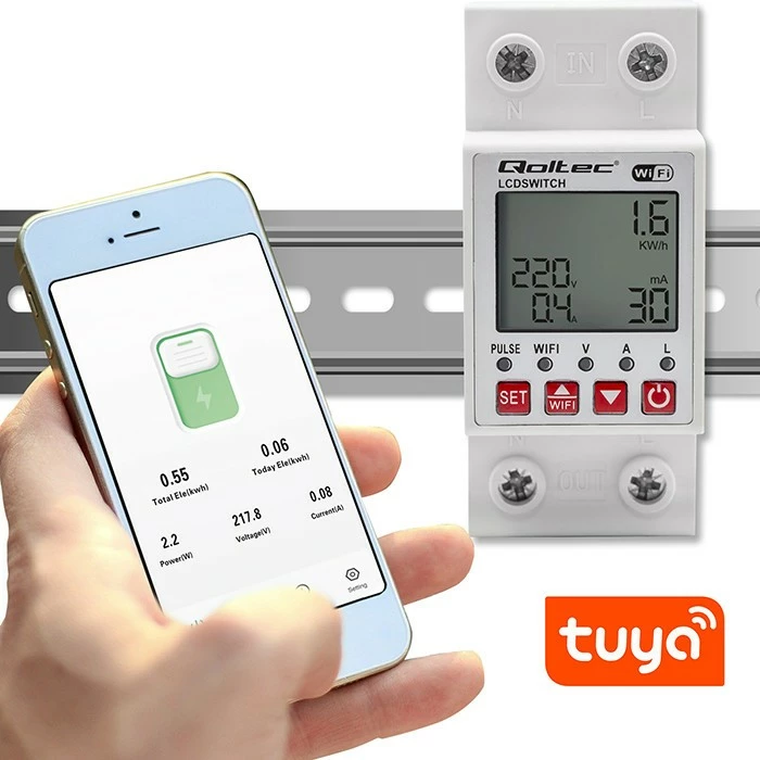Relé inteligjente Qoltec 50990 me matës energjie, Wi-Fi, Timer, e bardhë