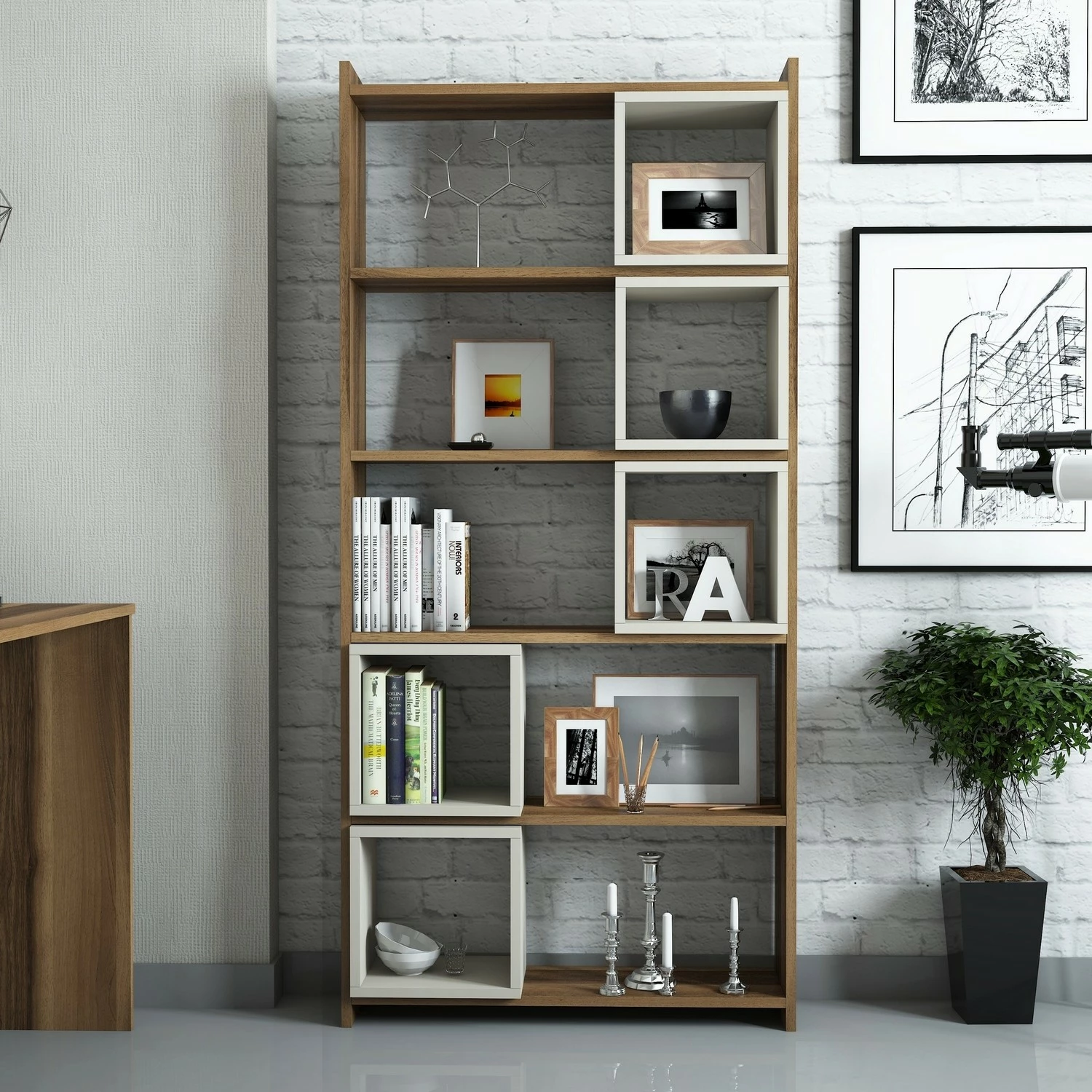 Raft librash Hanah Home, Box, ngjyrë arre dhe krem