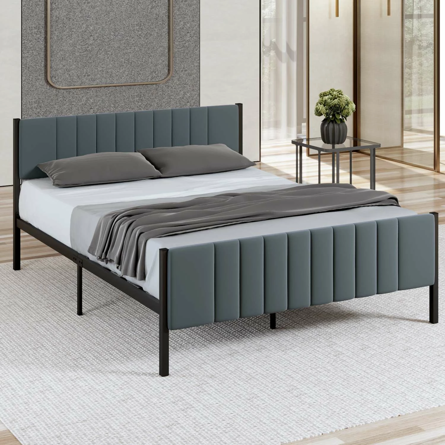 Krevati dopio, metal, ngjyrë antracit, Skye Decor, 140x200