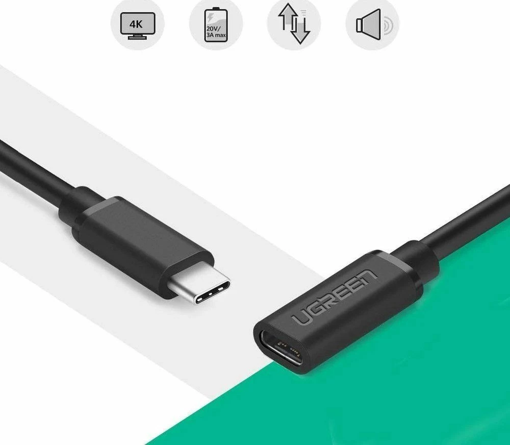 Kabllo zgjatëse USB-C në USB-C Ugreen 40574 0.5 m 5 Gbps E zezë