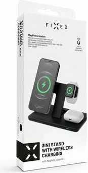 Stacion karikimi pa kabllo Fixed MagPowerstation FIXMPOS-BK 3-në-1 15W MagSafe/Qi, e zezë