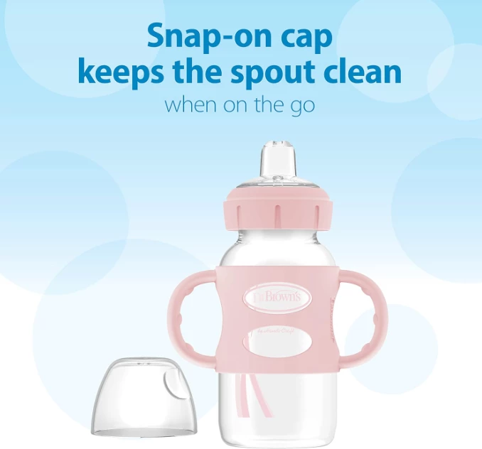 Shishe Dr. Brown’s Milestones, 270ml (9oz) – Grykë e Gjerë, Doreza Silikoni, 6m+, Rozë