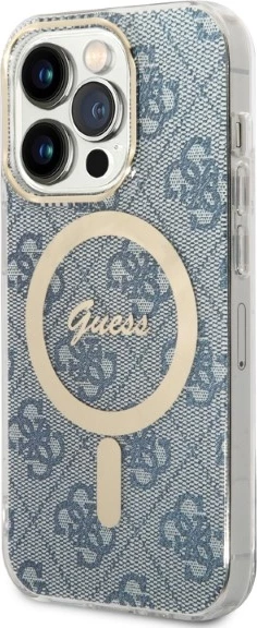 Set mbështjellës Guess GUBPP14XH4EACSB me karikues wireless për iPhone 14 Pro Max 6.7", blu