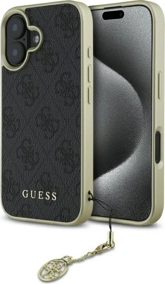 Mbështjellës Guess 4G Charms Collection për iPhone 16 Plus, i zi