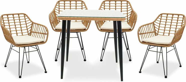 Tavolinë me karrige Naoki 5 pjesë metalike, e zezë-pe natyrale