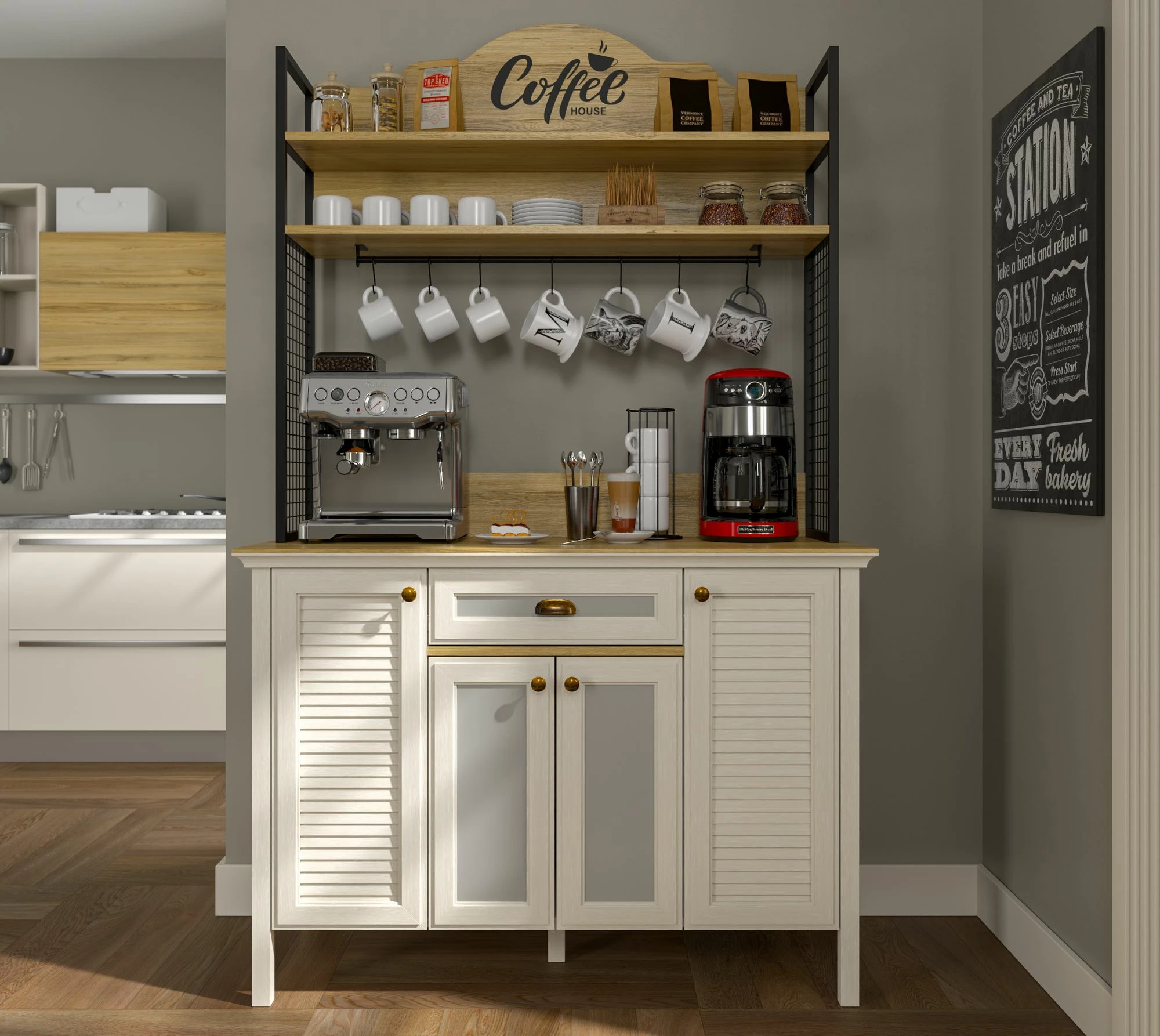 Dollap për kafe, krem, lis, e zi, Skye Decor, FRN-21027