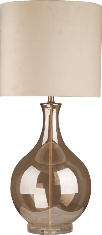 Llambë tavoline MIA, kristal transparent, lëkurë ngjyrë mjaltë, bezhë, 39x39x88cm