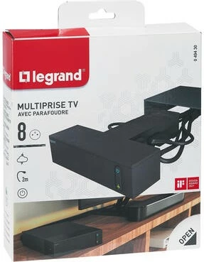 Zgjatues Legrand 049430, 8 priza (4x2P+Z + 4x2P), 2m, me mbrojtje nga mbingarkesa, i zi