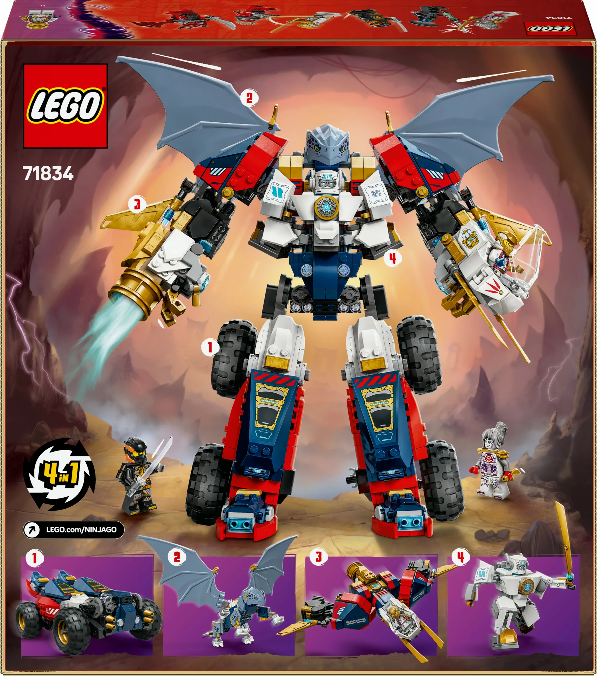 Set ndërtimi LEGO NINJAGO Zane’s Ultra Combiner Mech 71834, 1187 pjesë, shumëngjyrësh