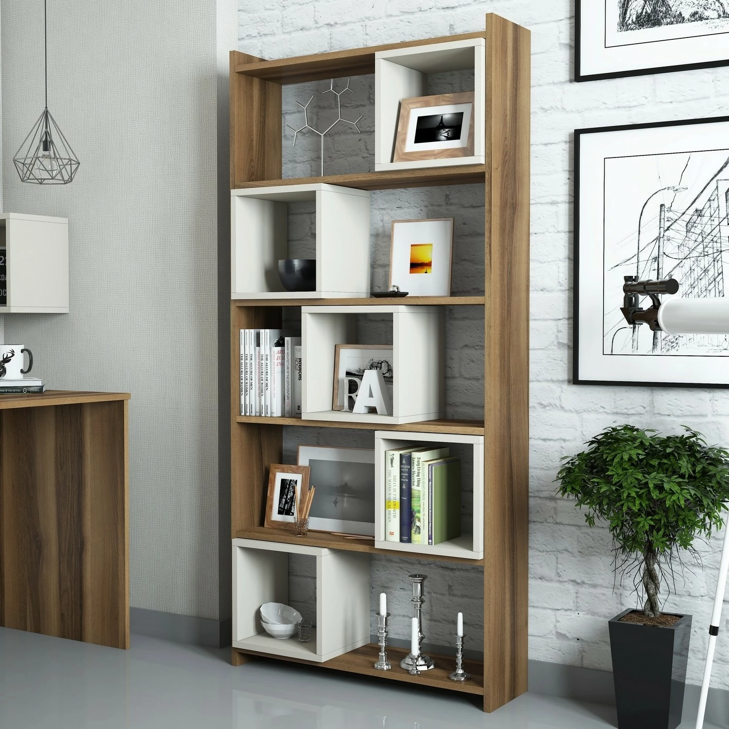 Raft librash Hanah Home, Box, ngjyrë arre dhe krem