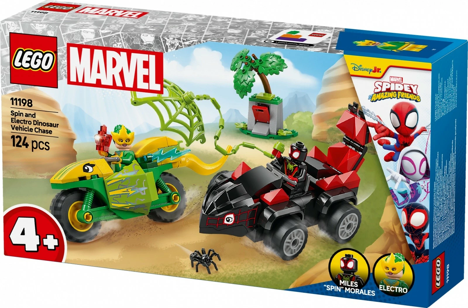 Set lodrash LEGO Marvel 11198 Chase After Electro in Dinosaur Vehicle, 124 pjesë