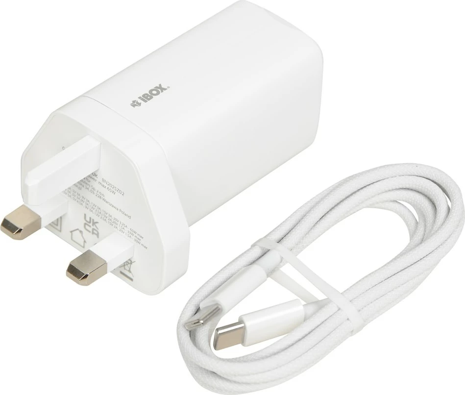 Karikues universal iBOX C-65 GaN 65W, prizë UK, i bardhë