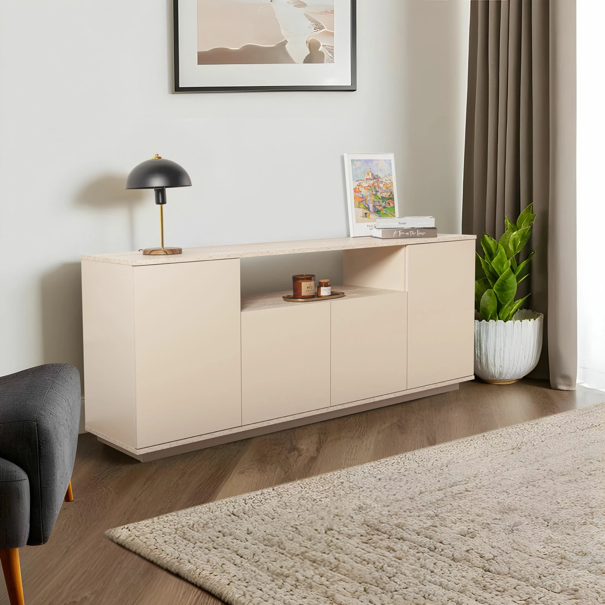 Konsol Skye Decor, Arista - ngjyrë mink, travertin