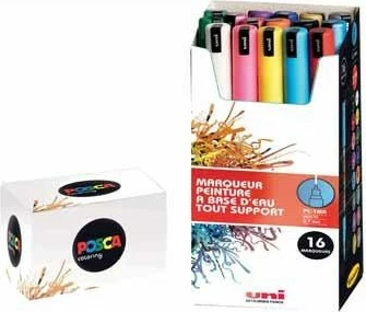 Set markerash POSCA Uni PC-1MR, 16 copë, majë e hollë 0.7mm, shumëngjyrësh