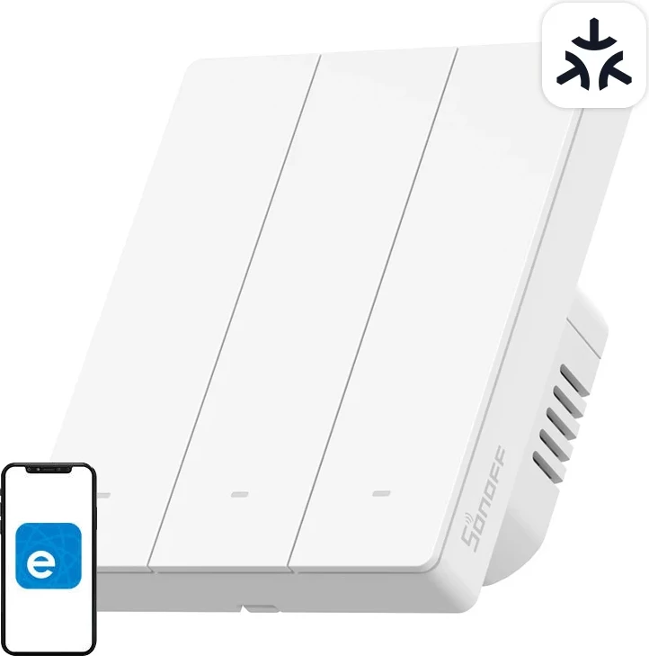 Kasë smart Sonoff M5-3C-80W, 3 kanale, WiFi Matter, e bardhë