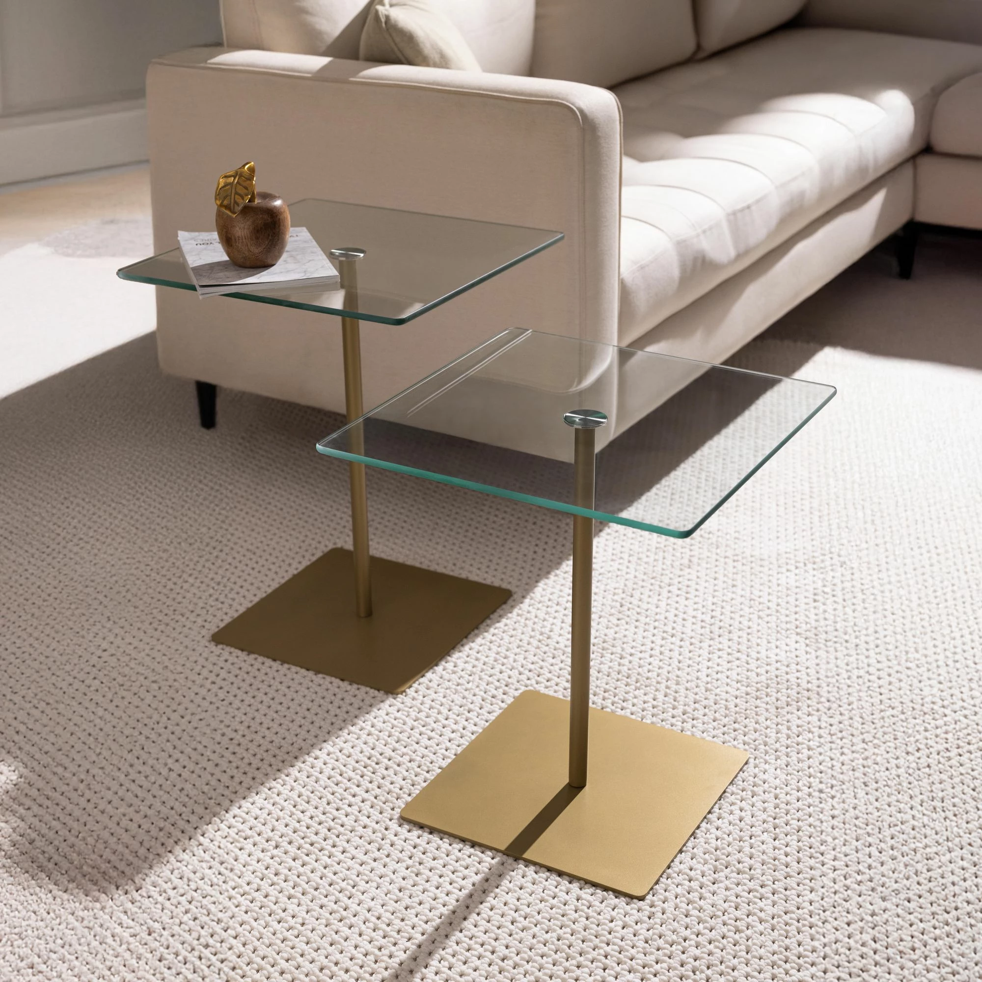 Set tavolinash kafeje Skye Decor, elegante, 2 copë, ngjyrë ari, transparente