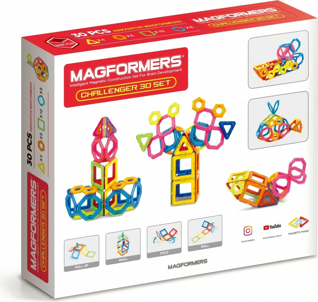 Set blloqe magnetike Magformers Challenger 30 elemente, shumëngjyrëshe