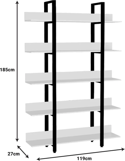 Raft librash Almond, ngjyrë e bardhë-e zezë, 119x27x185cm