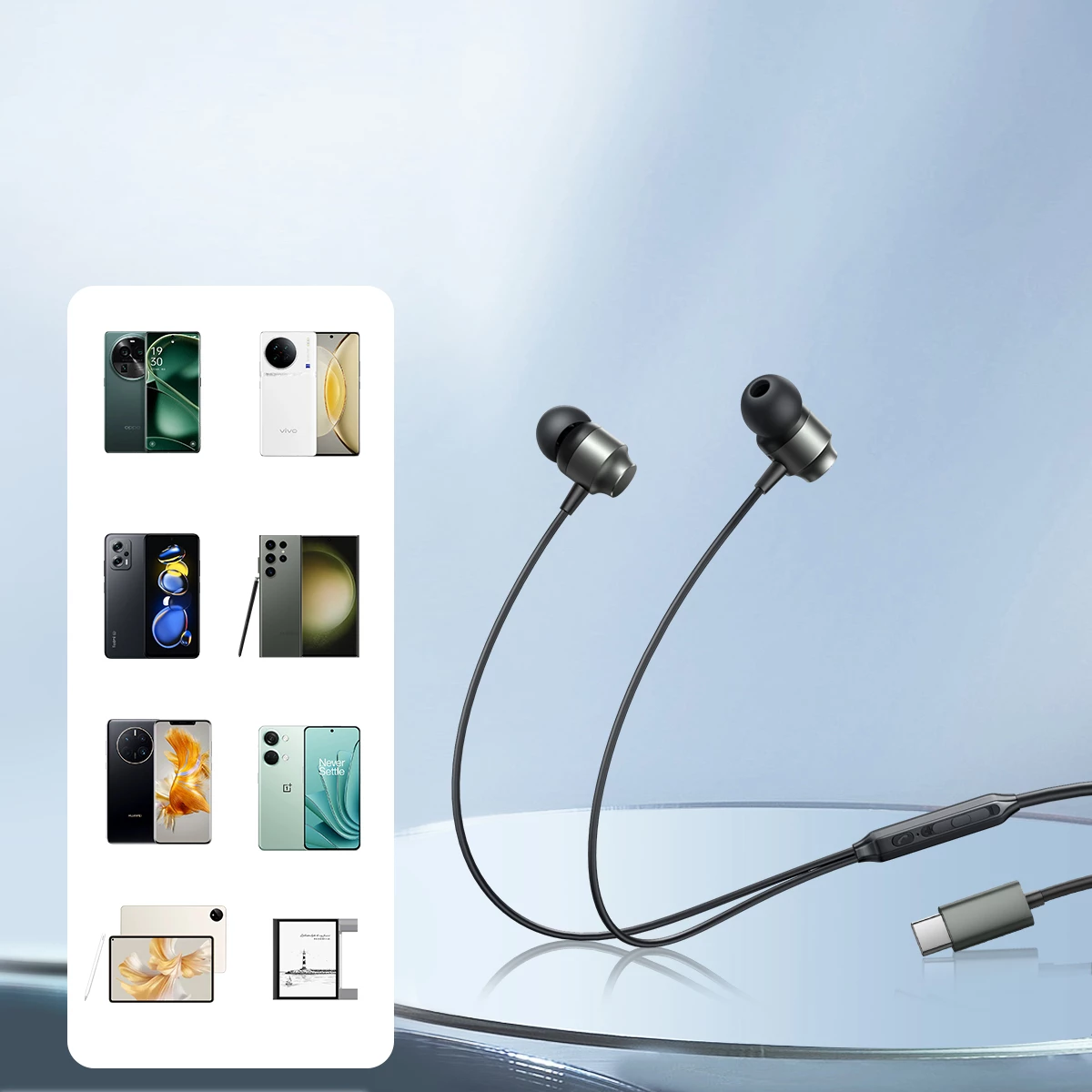 Kufje në vesh Joyroom JR-EC06, USB-C, me mikrofon, drajvera 10 mm Hi‑Fi, kabllo 1.2 m, gri