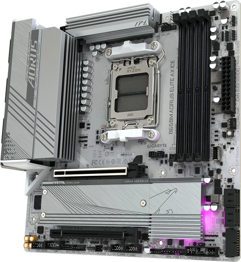 Pllakë amë Gigabyte B650M AORUS ELITE AX ICE, Socket AM5, DDR5, PCIe 5.0, WiFi 6E, argjendtë