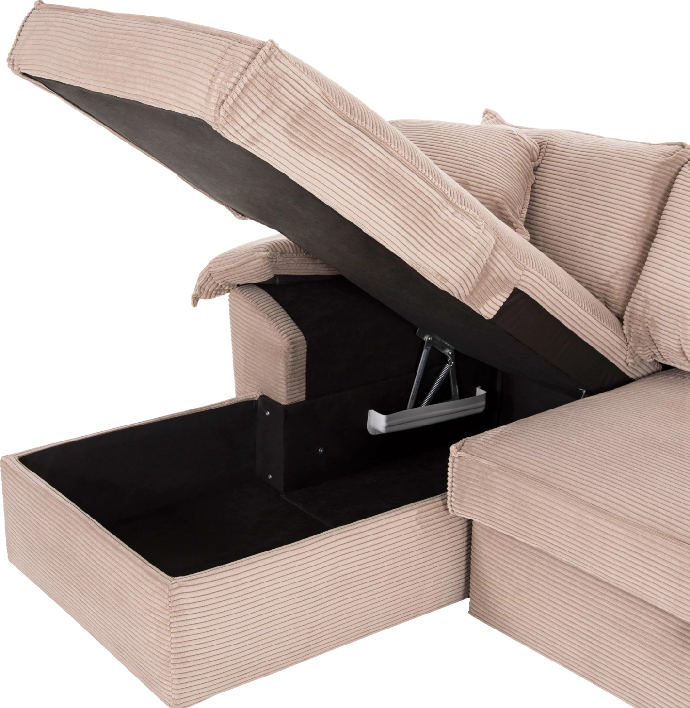 Divan këndor (majtas) me hapësirë ruajtjeje ALDO FH3276.01L, pëlhurë bezhë, 256x91-159x87H cm