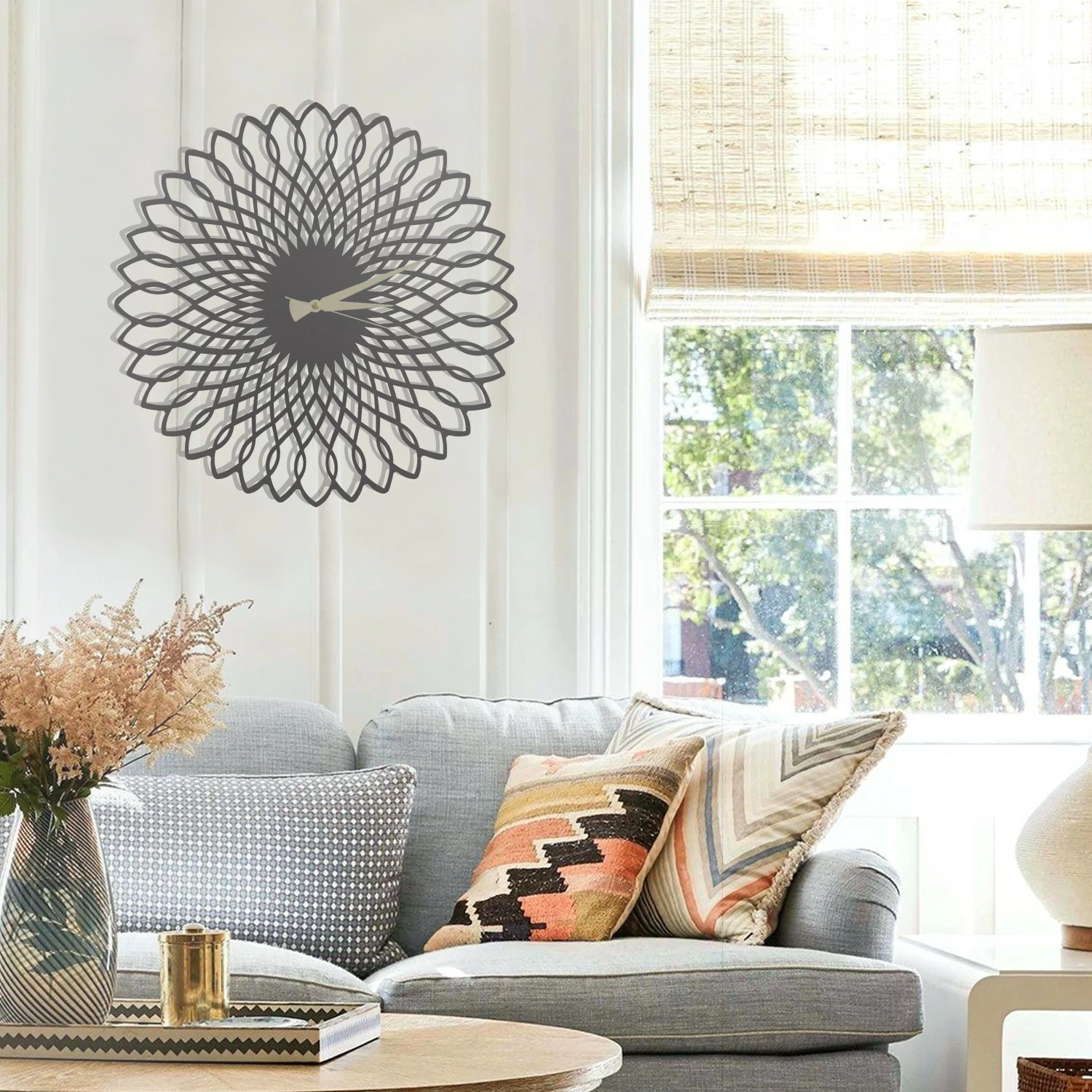 Orë muri dekorative metalike Wallity, Ring, e zezë, 50x50cm